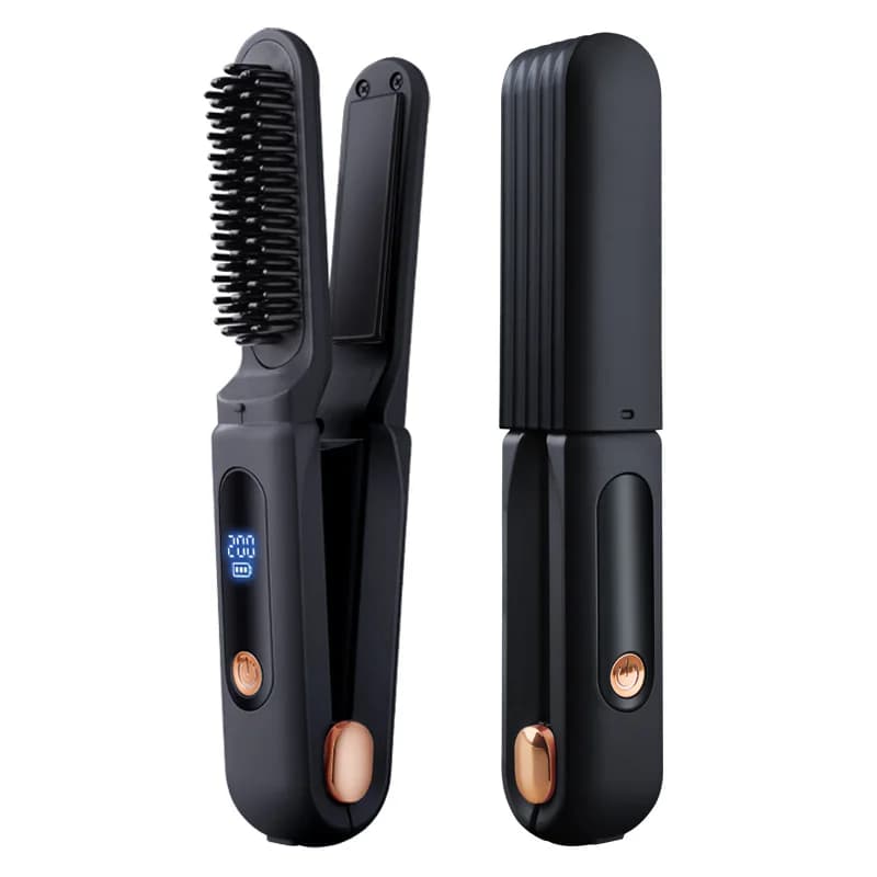 Piastra per Capelli Professionale con Riscaldamento PTC a Rotazione Automatica, Display LCD della Temperatura, Alimentazione USB Portatile per Uso Domestico e Alberghiero
