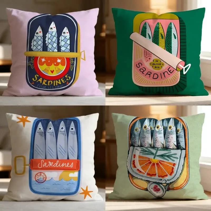 Fashion S-SSardine Can Cushion Cover Soft Washable Pillow Case Multi-Scene for Couch Bed Travel Office Use