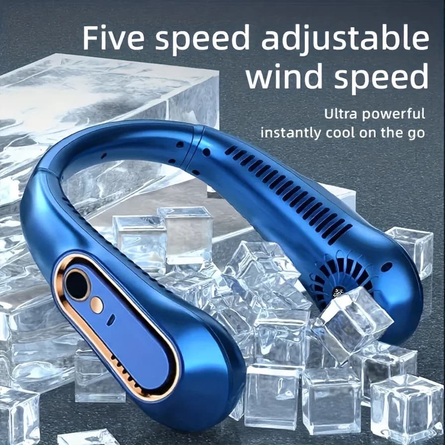 Ventilatore Portatile da Collo Senza Pale, Mini Ventilatore Digitale da Appendere, Display Digitale, Ricarica USB, Ideale per Escursioni e Campeggio