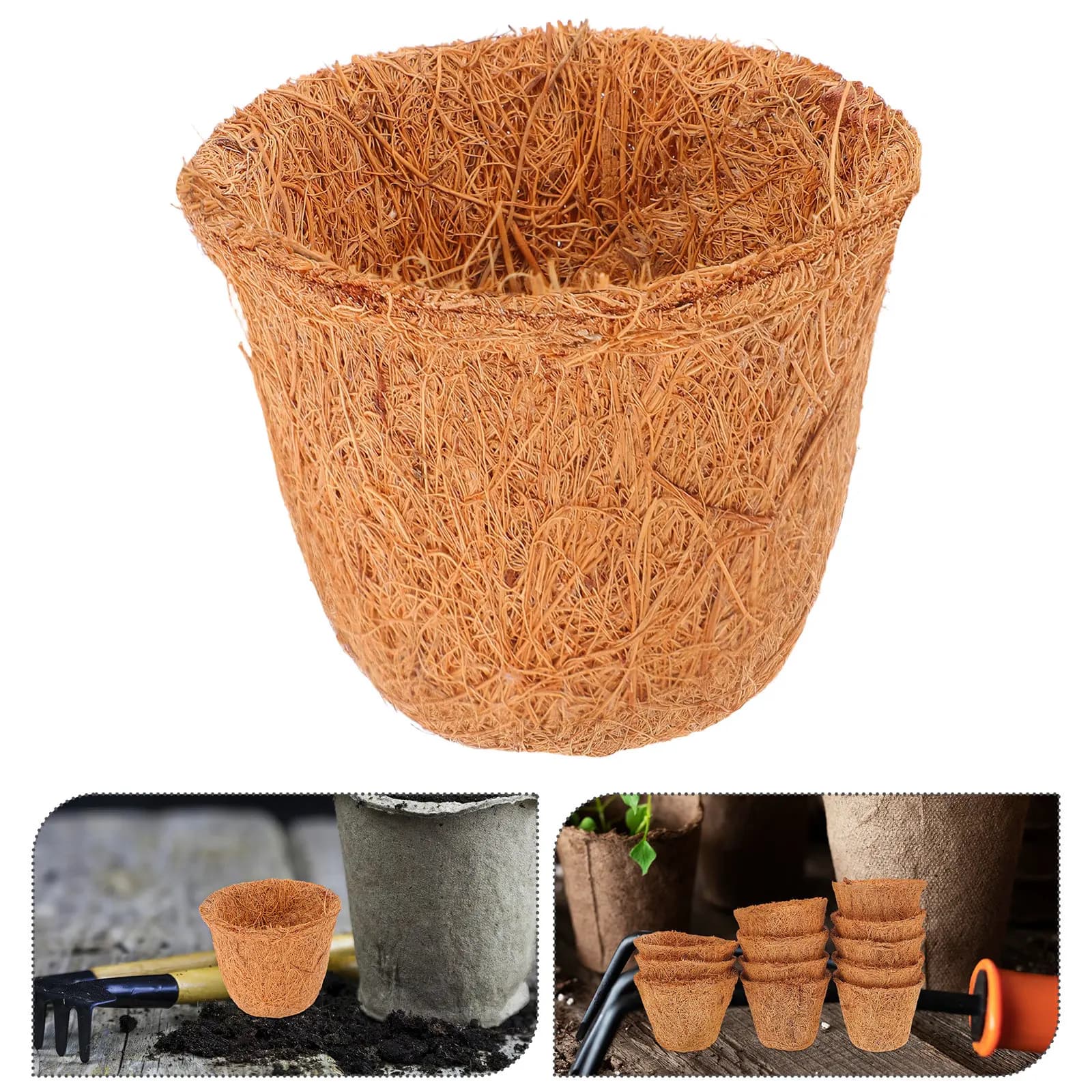 12Pcs Natural Coconut Fiber Liner for Flowerpots Eco Friendly Succulent Planter Pot Rustic Desk Planter Mini Plant Basket
