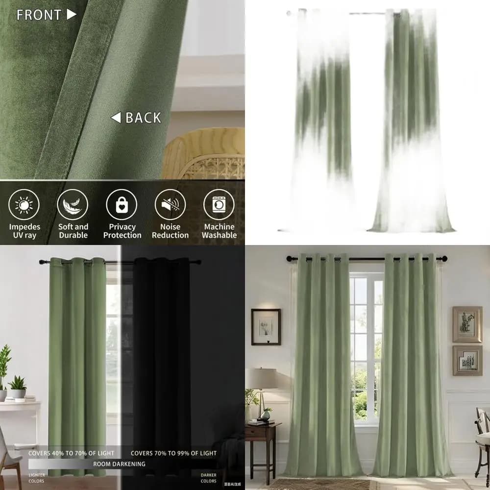 120 inch sage green velvet curtains with eyelet, soft and anti-noise, ideal for living room and bedroom, 2 panels set, 52x12
