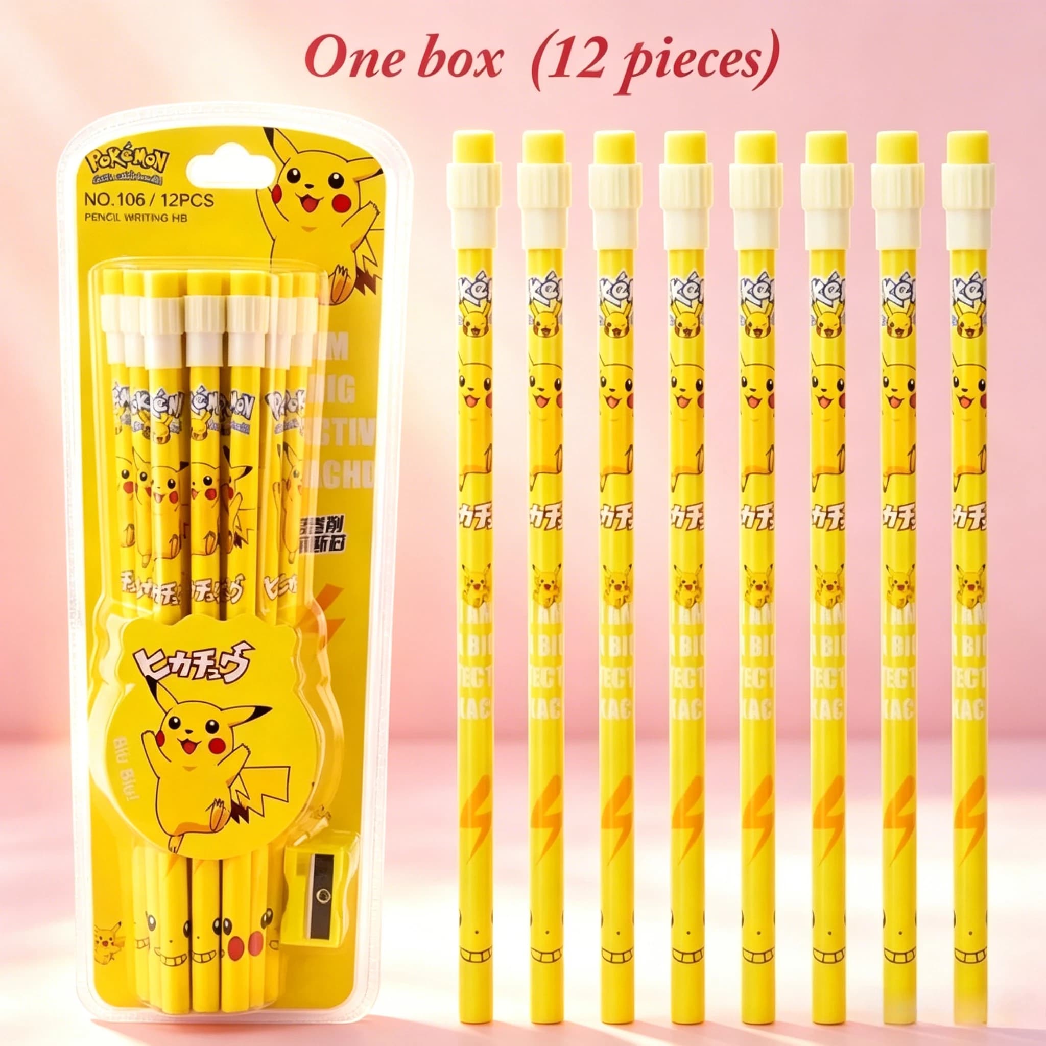Pokemon Pikachu HB Pencils 12pcs Set with Eraser and Sharpener for Student School Stationery Supplies