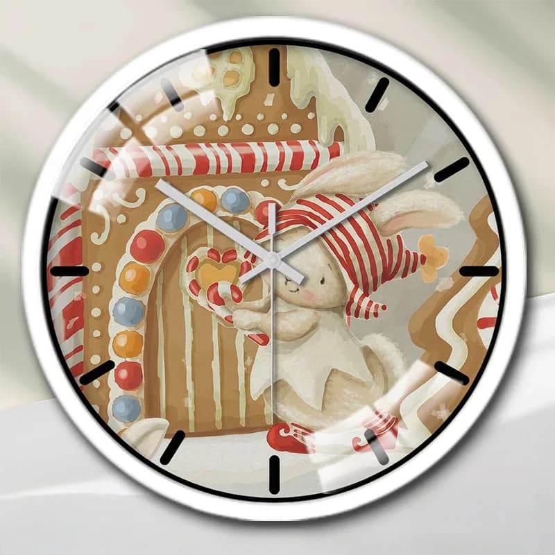 Orologio da parete rotondo silenzioso con cartoni animati di Bunny's Candy House, adatto per soggiorno, scuola, studio, camera da letto, regali per bambini