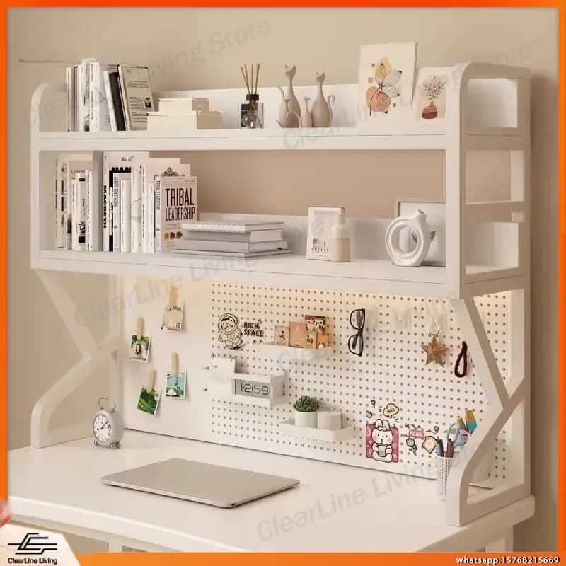 Scrivania per Studenti con Ripiani Portaoggetti, Libreria Multifunzionale da Scrivania, Pannello Forato in Ferro Battuto, Altezza Regolabile 50cm 70cm 90cm