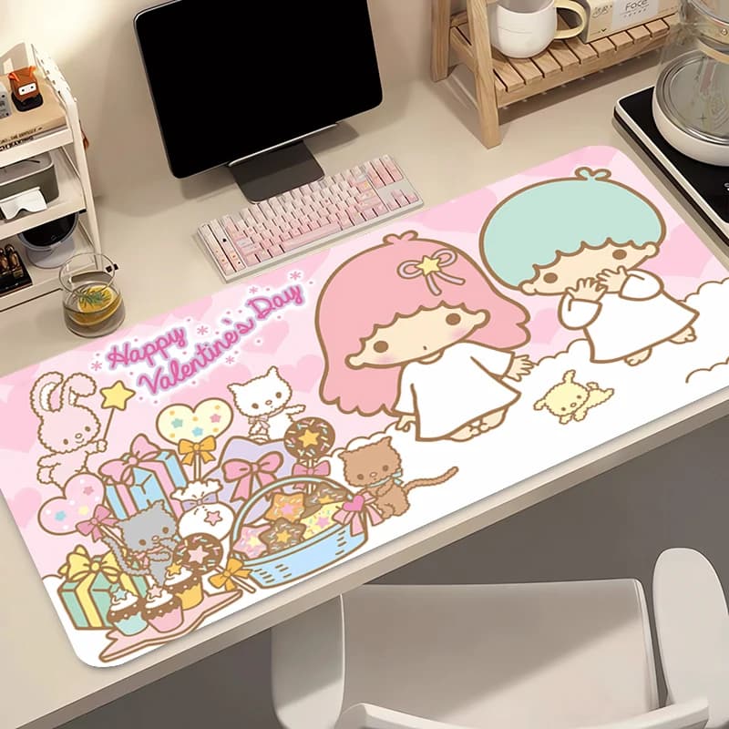 Little Twin Star Kawaii Mouse Carpet Game Accessories Computer Keyboard PC Computer Keyboard Desktop Mat for Players Cartoon Mouse Mat
