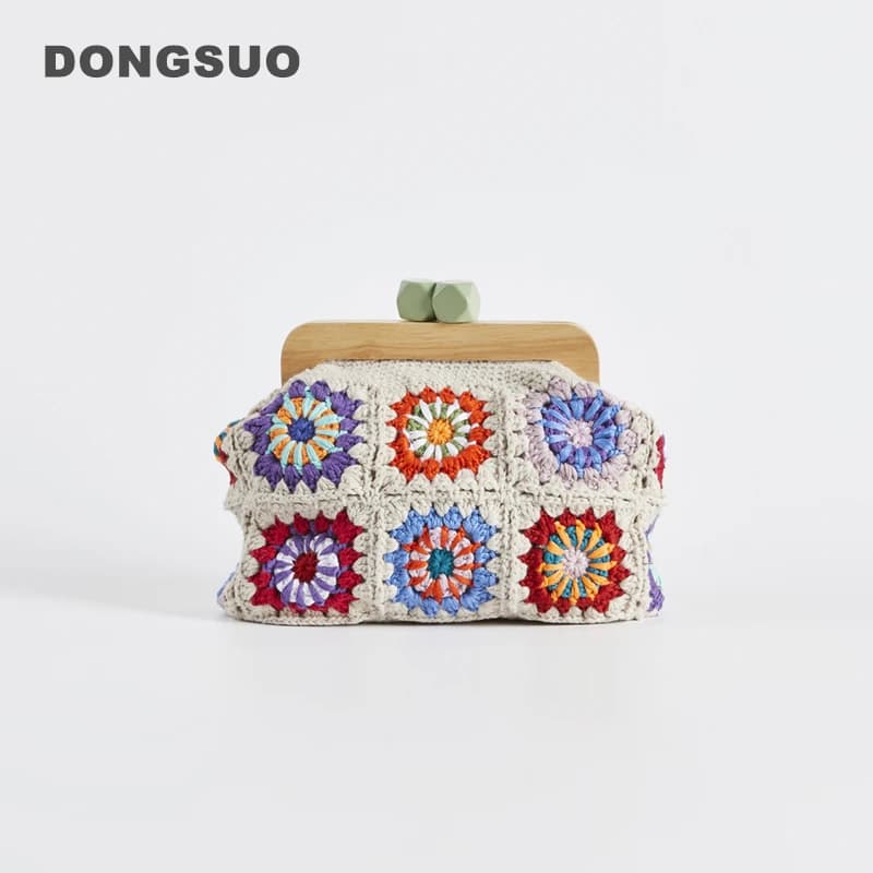 Pochette all'uncinetto granny square Gran handbag borsa da donna con chiusura a portafoglio borsa Jacquard intrecciata