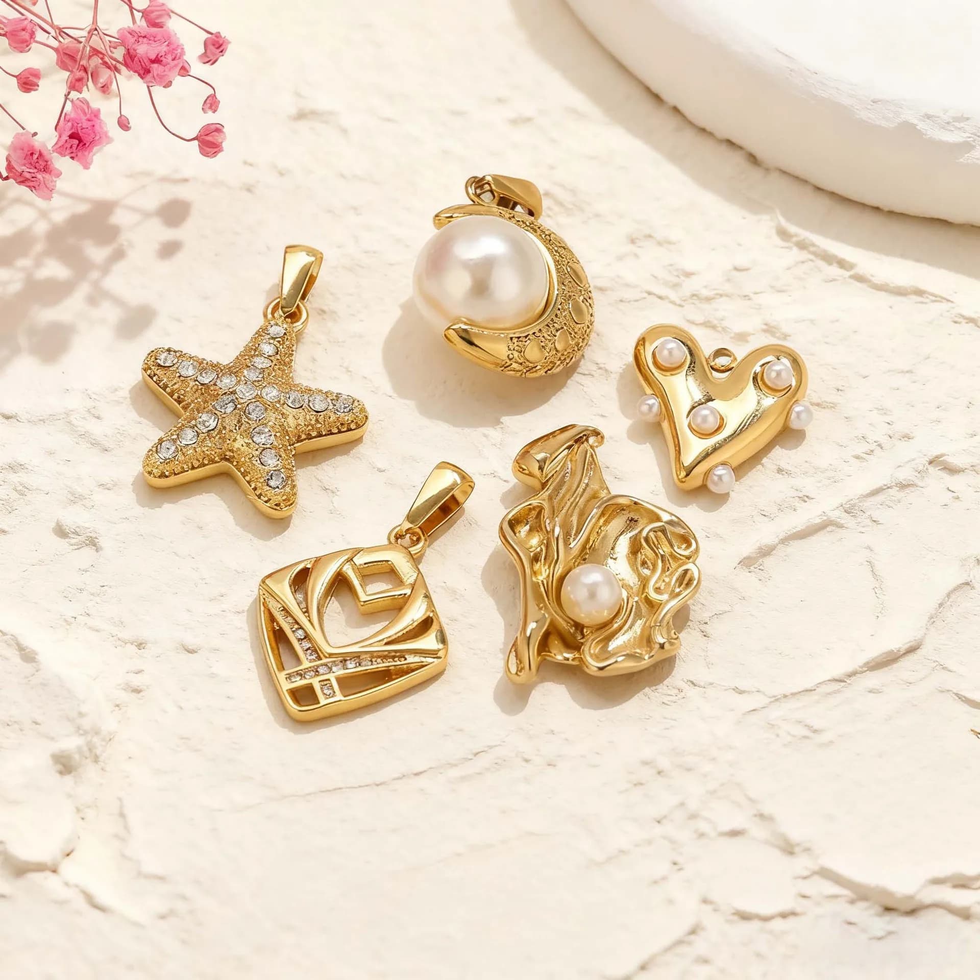 2PCS Jewelry Pendant Necklace Love Pendant Light Luxury Handmade DIY Pearl Pendant Accessories Stainless Steel Jewelry