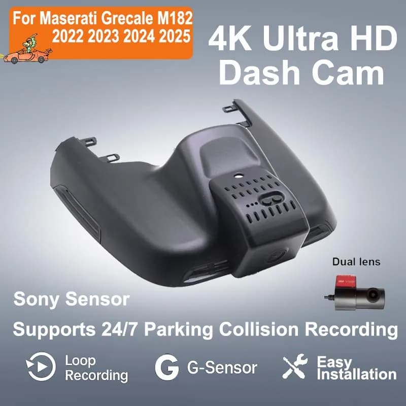 Per Maserati Grecale M182 2022 2023 2024 2025 Registratore Night Visio 4K UHD Plug and Play Car DVR Dash Cam Camera