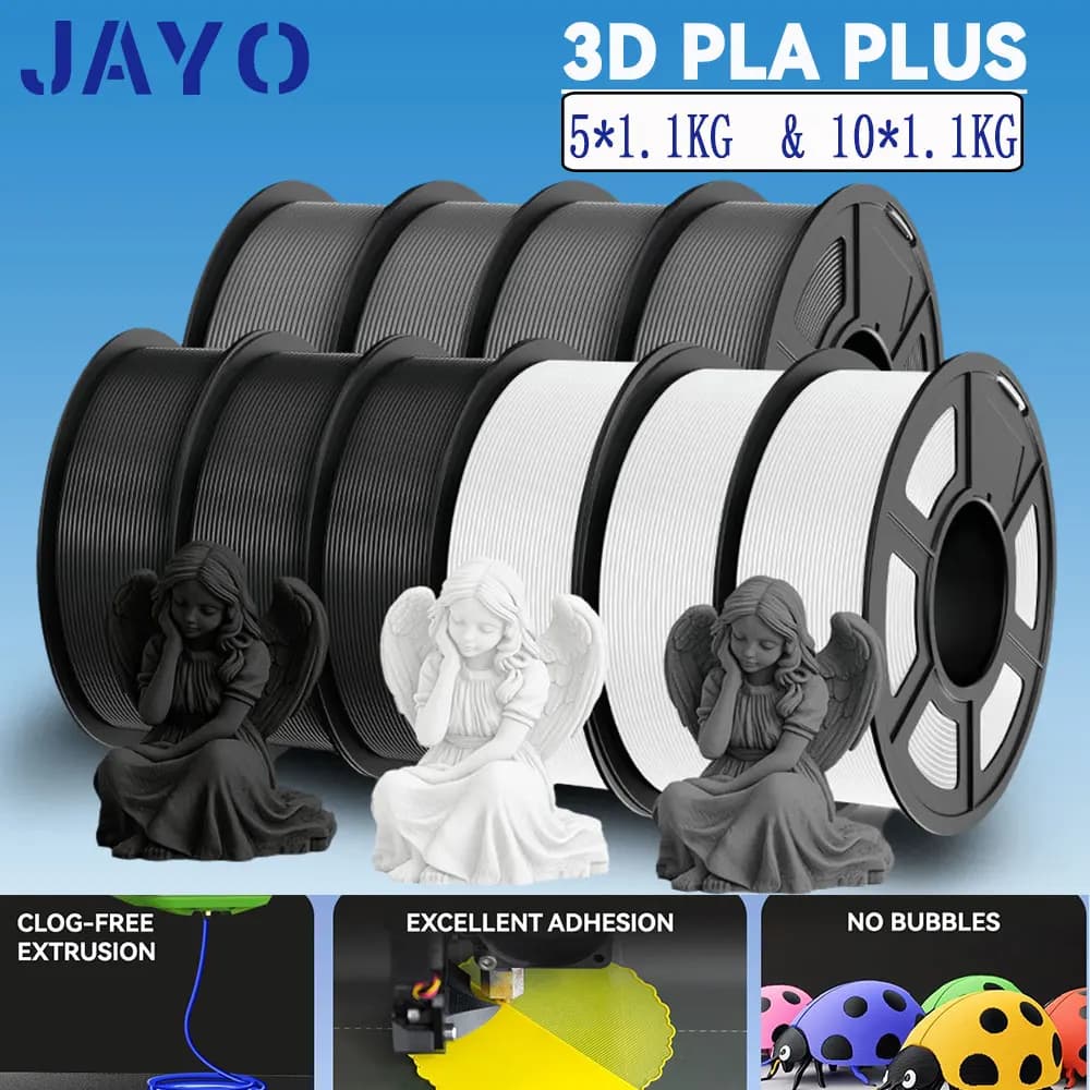 Filamento JAYO 3D PLA Plus, 5 o 10 Rotoli, 1.75MM, 1.1KG/Rotolo, per Stampanti 3D FDM, Avvolgimento Ordinato, Materiale Colorato per Stampa 3D