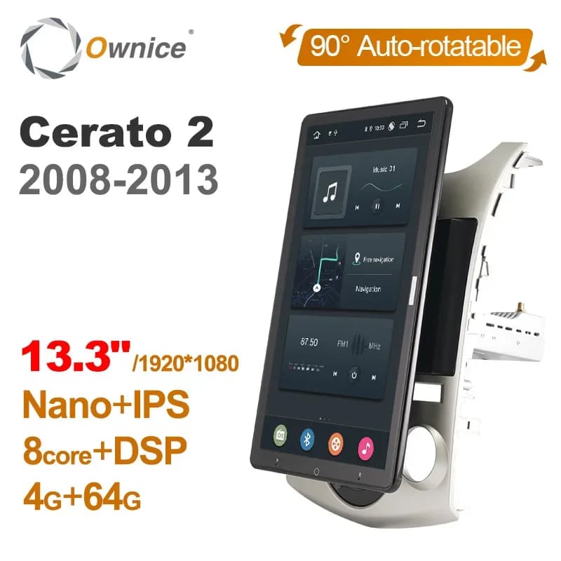 style 13.3inch DSP PX6 Android 10 Car DVD Player Auto Rotatable Navigation GPS BT Stereo Radio For KIA Cerato2 2008-2013