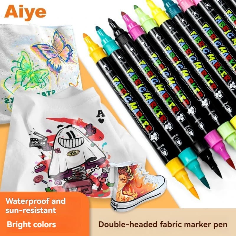 24 Colors Permanent for Clothes Fabric Paint Pens Fabric Markers Dual-Tip Fabric Markers for Shirts Bags Hats Canvas Textiles