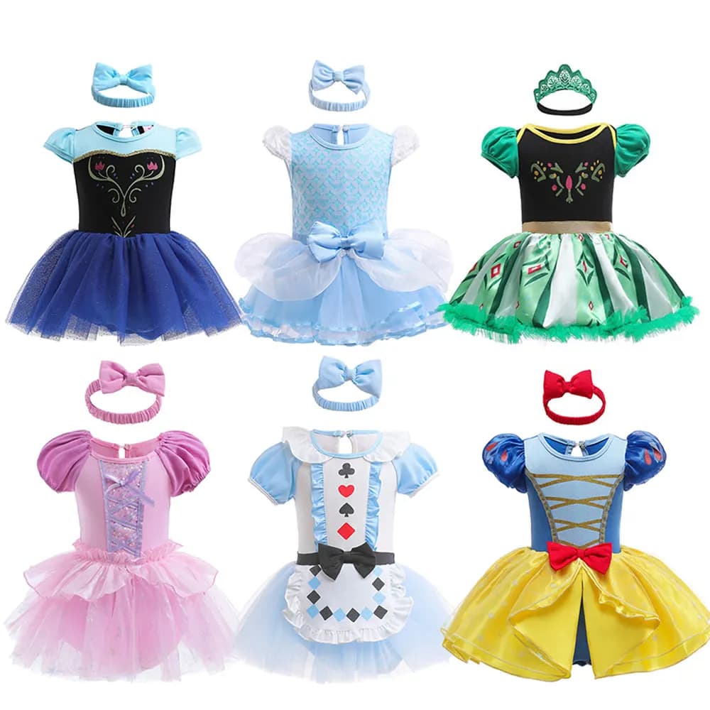 Set for Halloween Party with Sleeves Court Dress for Girls and Newborns, Theme Princesses of Films (Anna, Snow White, Elsa, Alice, Rapunzel) + Accessories