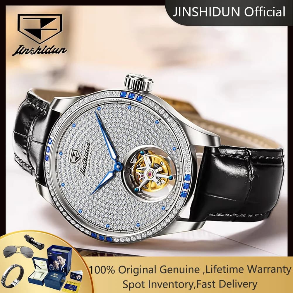JSDUN 832 Real Tourbillon Orologi da uomo automatici Totalmente con diamanti Quadrante cavo Top Luxury Brand Orologio da polso meccanico originale Uomo