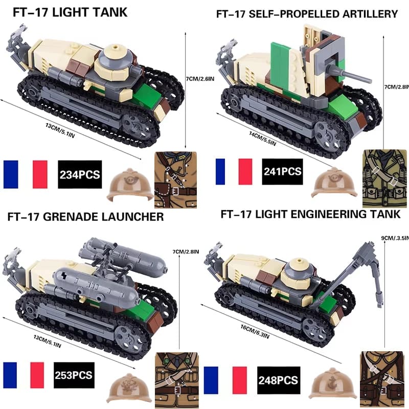 WW2 Soldati dell'Esercito Francese Armi Building Blocks WW1 Renault FT-17 Carro Armato di Battaglia Principale Costruire Mattoni Giocattoli Regali Per Bambini Puzzle FAI DA TE
