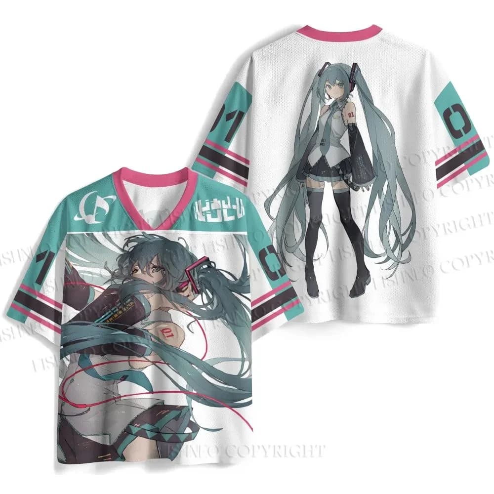 Nuova Maglietta Anime Hatsune Miku 2026 con Stampa 3D in Jersey a Rete, Oversize, Streetwear, Scollo a V, Manica Corta, per Uomo e Donna