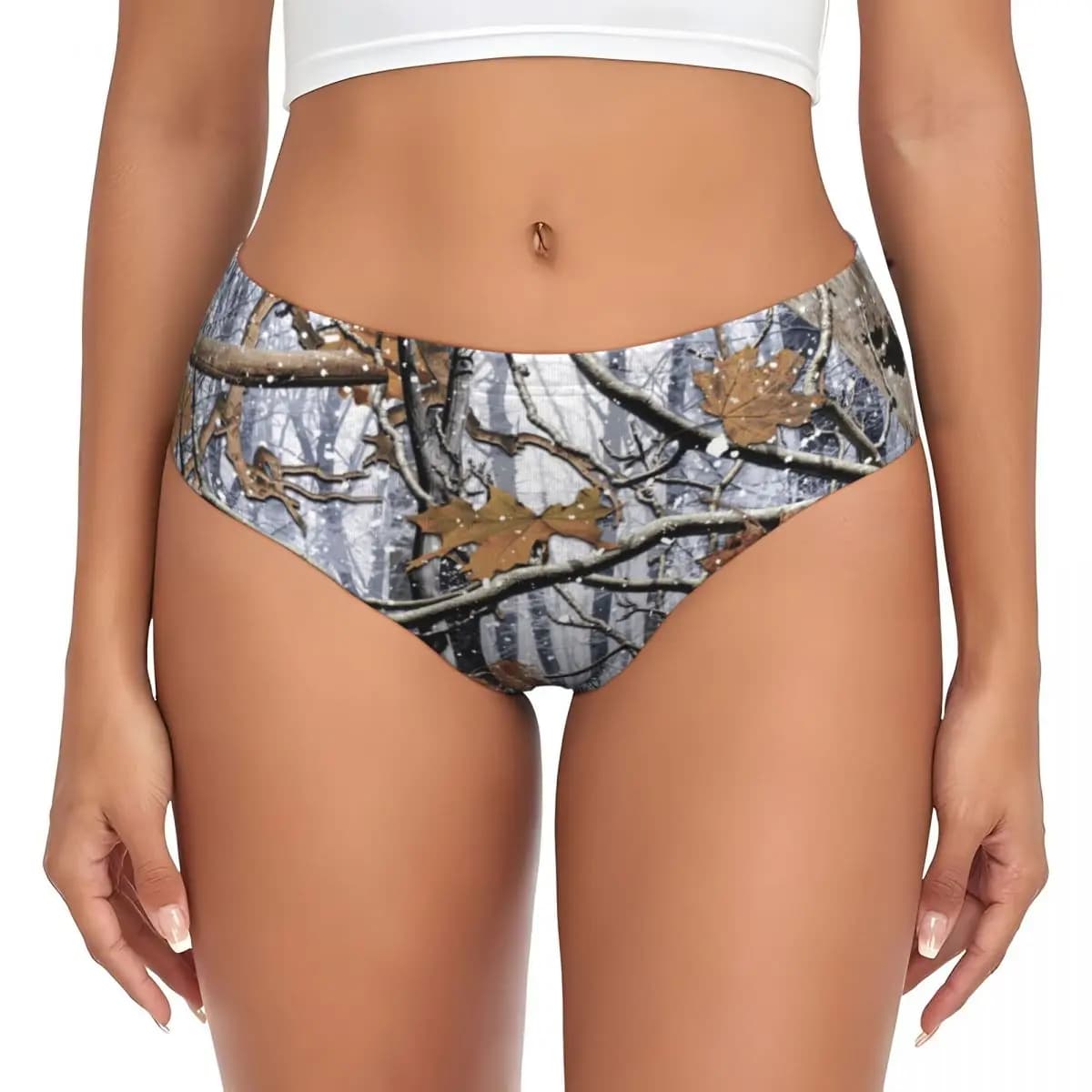 Custom Women's Hunting Camo Tree Camouflage Snow Pattern Panties Underwear Female Comfort Brief Panties Briefs Underpants
