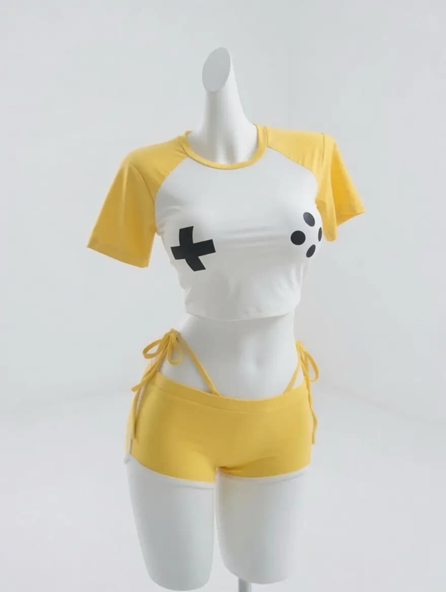 NIKKE Elegg Cosplay Outfit Game Controller Print Crop Top Shorts Set Women Sexy Yoga Sportswear Swimsuit 2 Pieces Suit in Stock