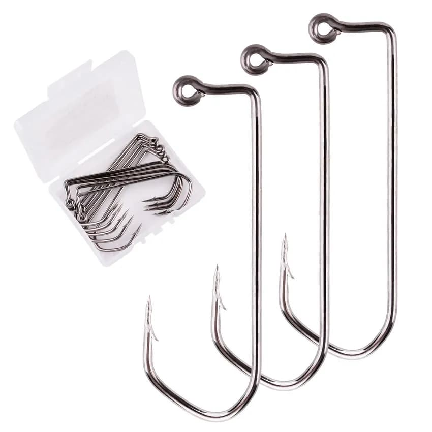 10 fishing hooks/box 90 ° Hand crank fishing hook Aberdeen 1-6/0 # Fishing gear box with hook for high carbon black nickel fishing masks