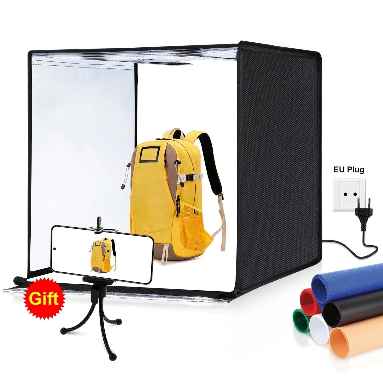 PULUZ 60 cm Photo Studio Box Luce portatile Soft Box LED 5500K Luce bianca dimmerabile 36W Kit tenda fotografica con 6 fondali