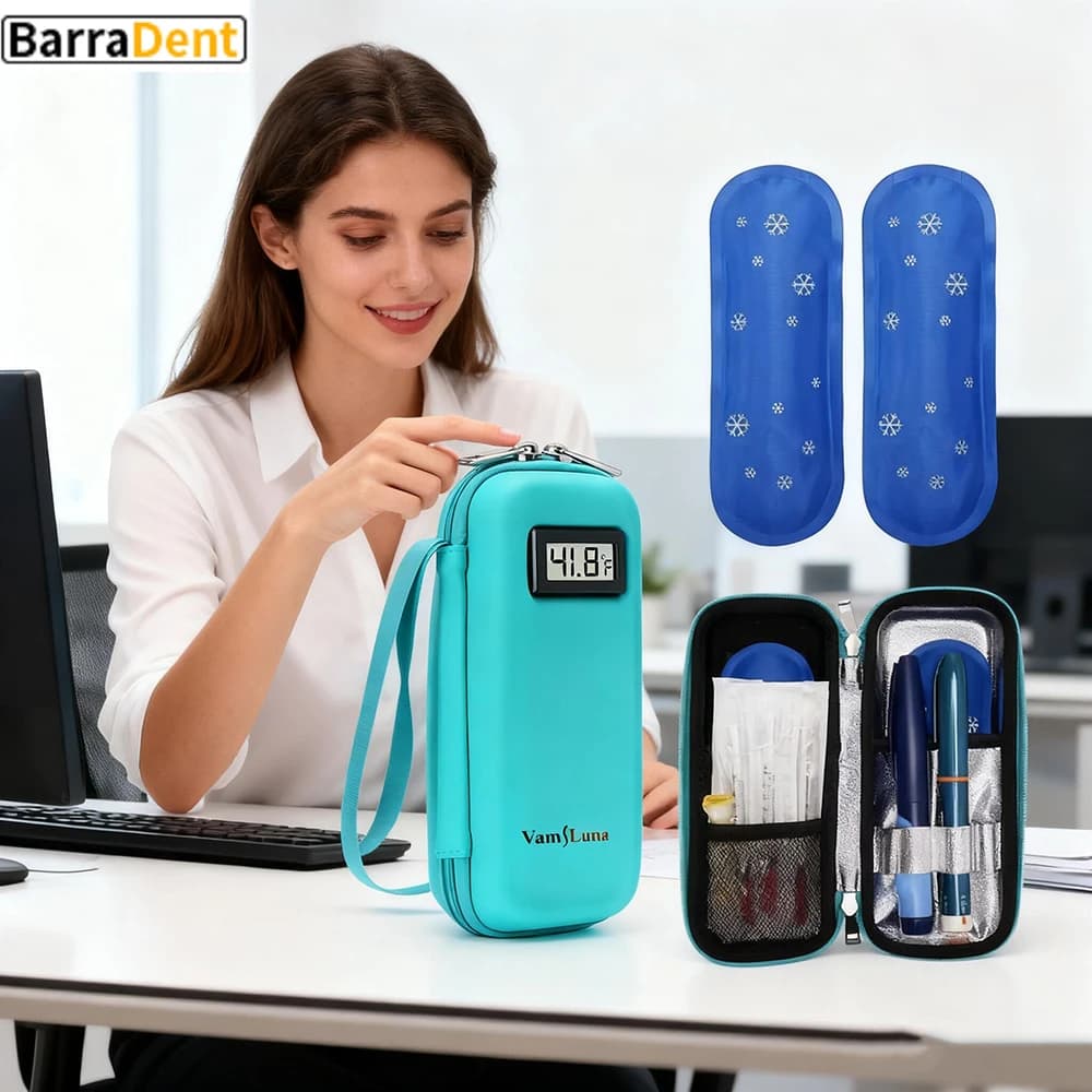 Daily travel case with waterproof insulin cooling device with 2 ice pack with thermometer display Refrigerated bag for diabetic drugs