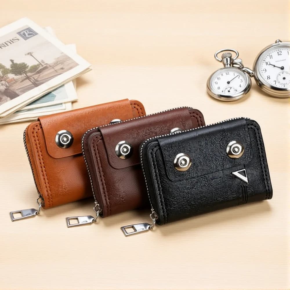 Porta carte da uomo in pelle PU Portafoglio corto Portamonete con cerniera Doppia fibbia Viaggio Business Casual Multi-card Borsa per soldi