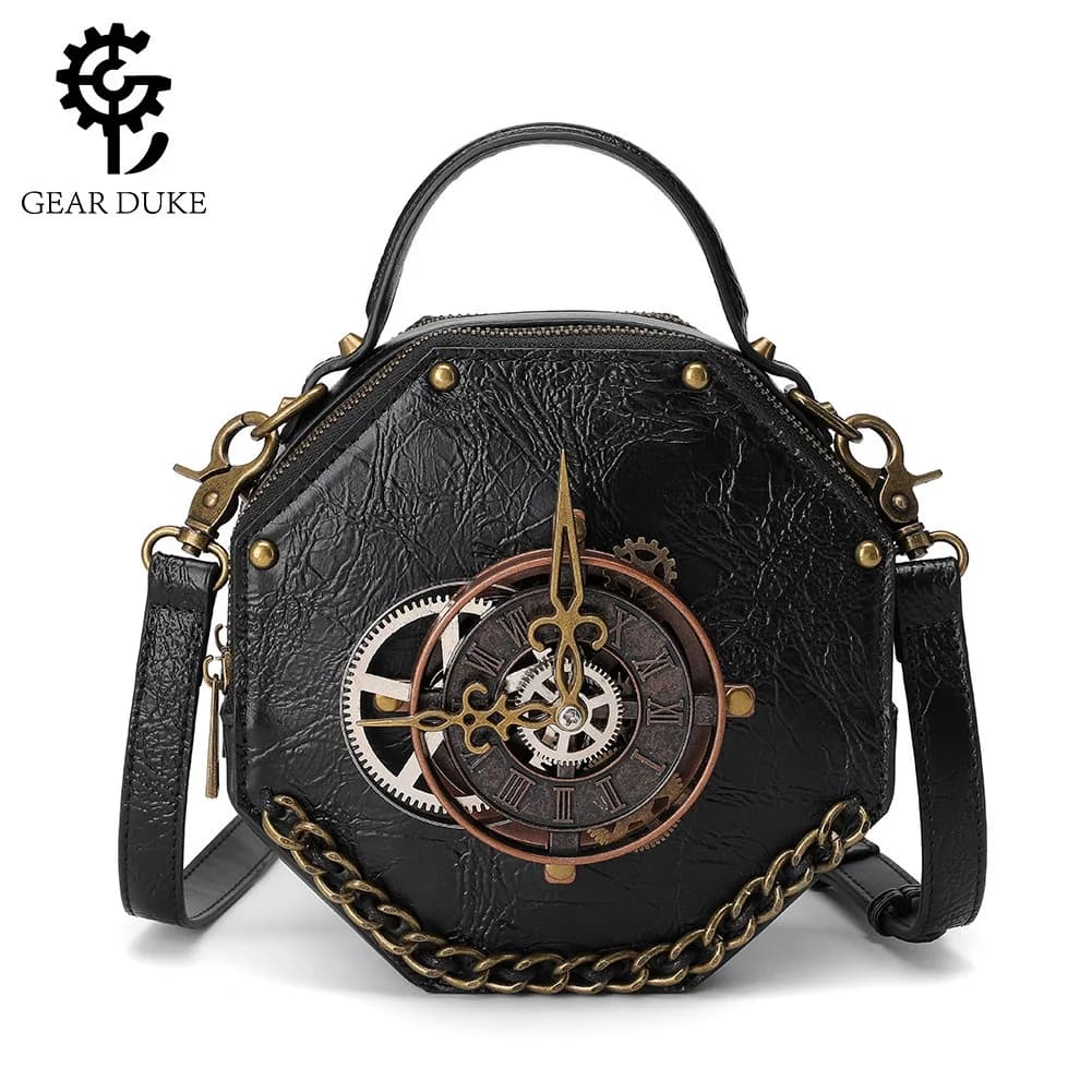 Punk Industrial Retro Style Women's Crossbody Bag Small Circular Handbag American Retro Style Synthetic Leather Handbag