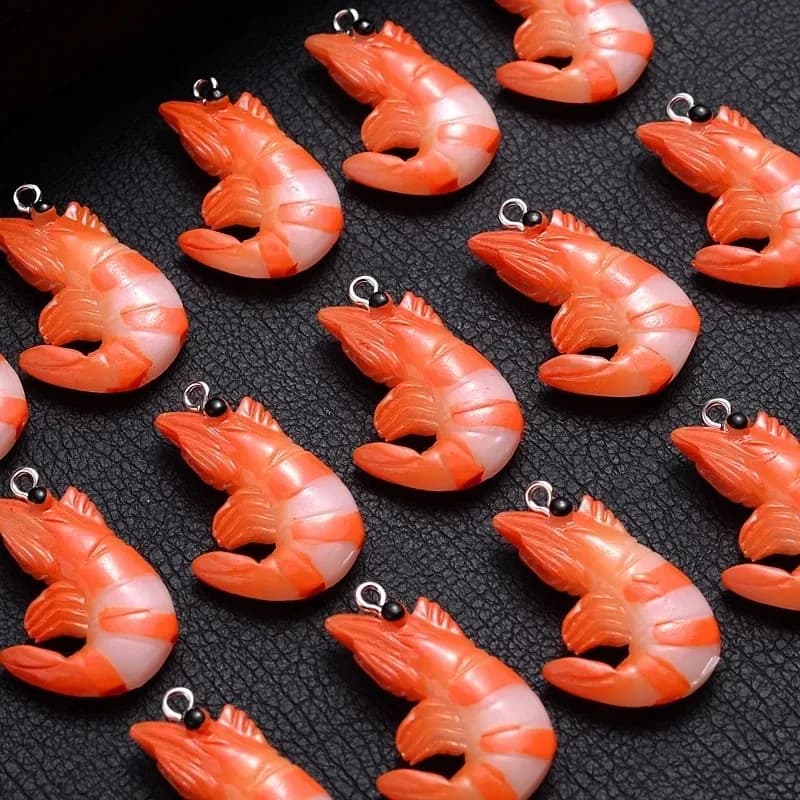 10Pcs 3D Simulated Lobster Shrimp Charms, Acrylic Resin Cartoon Seafood Pendants DIY Necklace Jewelry Making Supplies