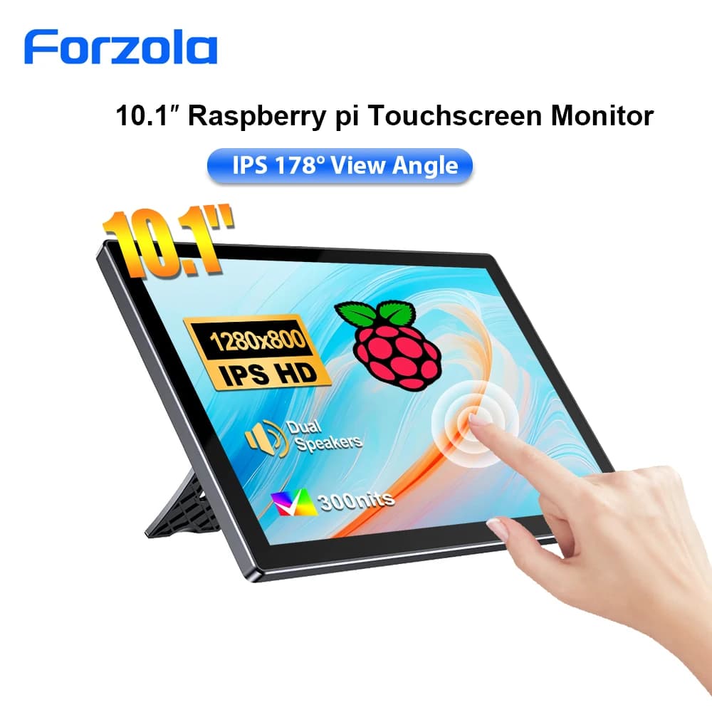FORZOLA 10.1inch Raspberry Pi Touch Screen Monitor 1280x800 LCD Display HDMI for Raspberry Pi 3 4 5 Win 8/10 with Speakers Stand