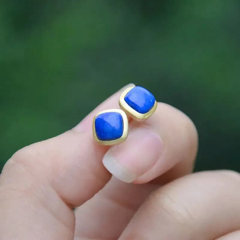Nuovi orecchini in lapis naturale quadrati classici intarsiati in argento, creativi, eleganti, unici, leggeri, di lusso, con fascino dorato, gioielli da donna