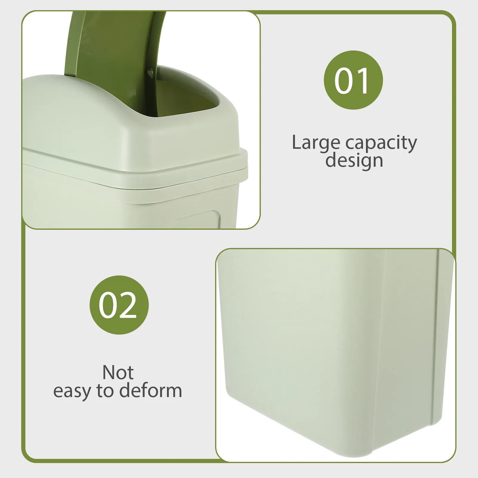 Large Capacity Swing Lid Trash Can Thick Plastic Household Waste Bin Slim Modern Design for Kitchen Bathroom Nursery Restroom