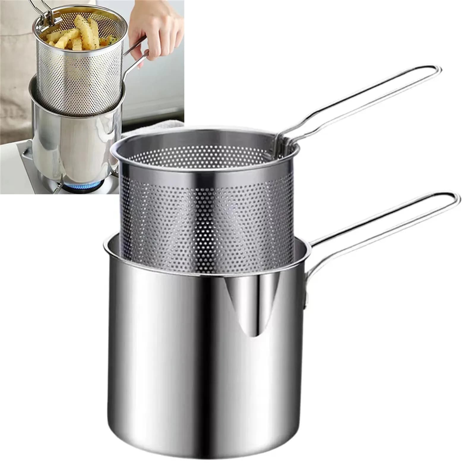 Friggitrice in acciaio inossidabile con cestello per friggere Piccola pentola multifunzionale da cucina specifica per friggere pollo e altri strumenti di cottura