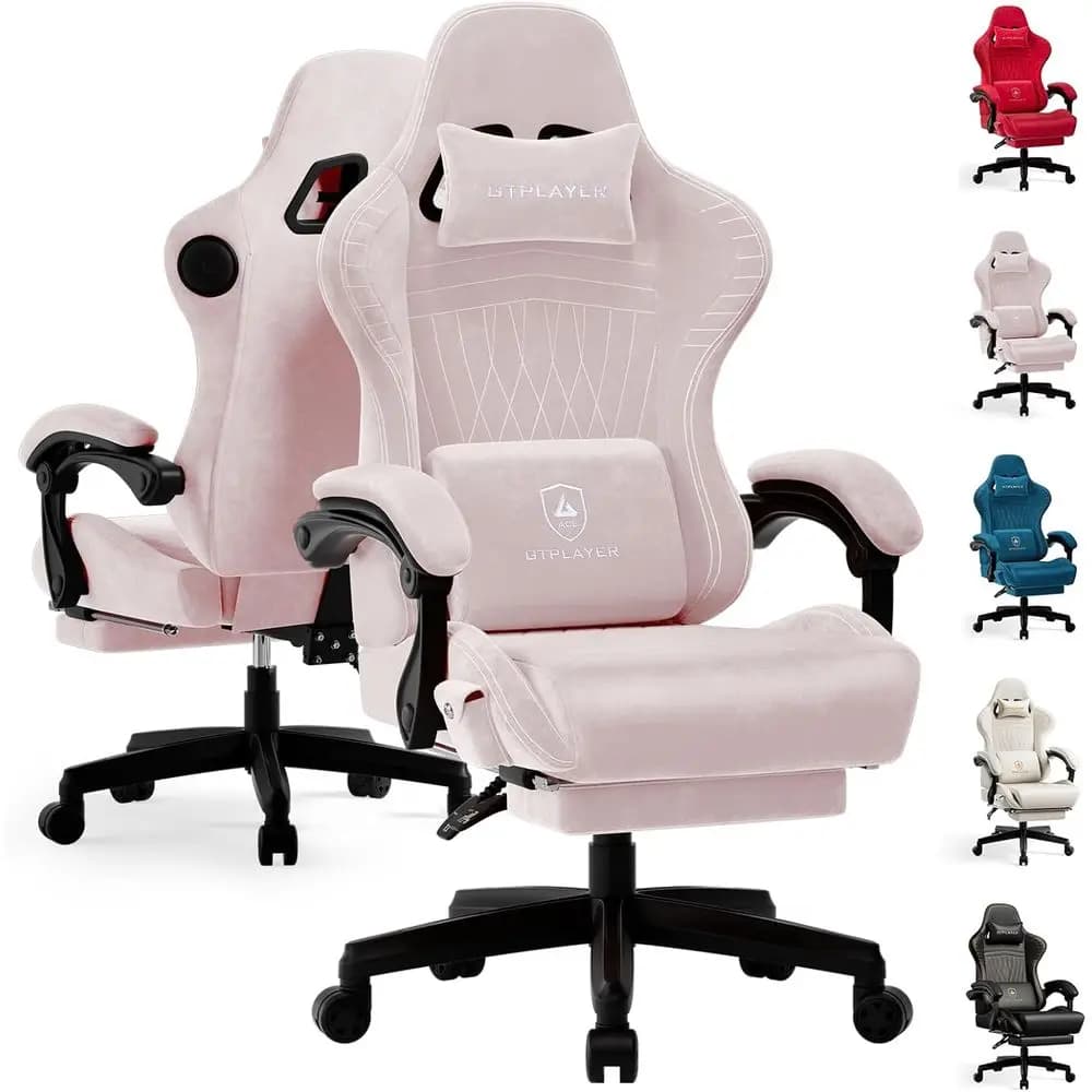 Sedia da Gaming Ergonomica Bluetooth con Altoparlanti Integrati, Controllo tramite App e Seduta Reclinabile, Adatta per Adolescenti e Adulti, Velluto Pin