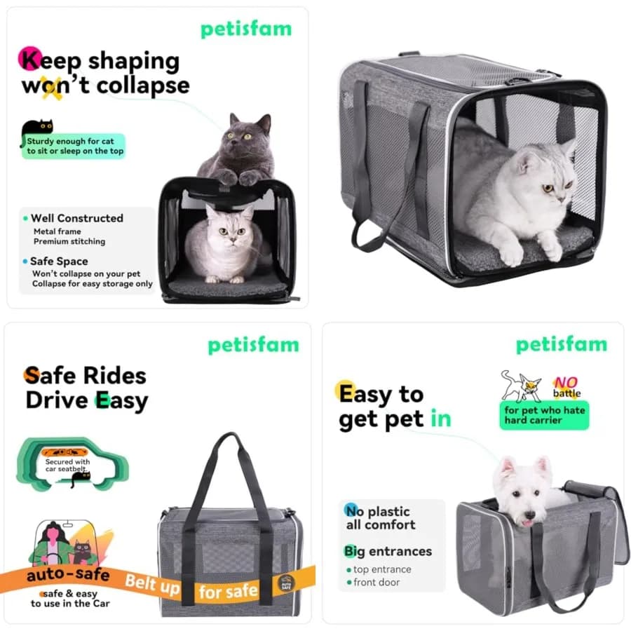 Borsa morbida per il trasporto di animali domestici, adatta a gatti e cuccioli sotto i 20 libbre. Robusto, Sicuro, Confortevole e Leggero