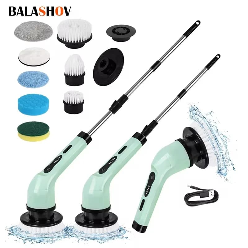 Multifunctional 9 wireless electric cleaning brush in 1 home kitchen bathroom brush USB portable rotary cleaning tools