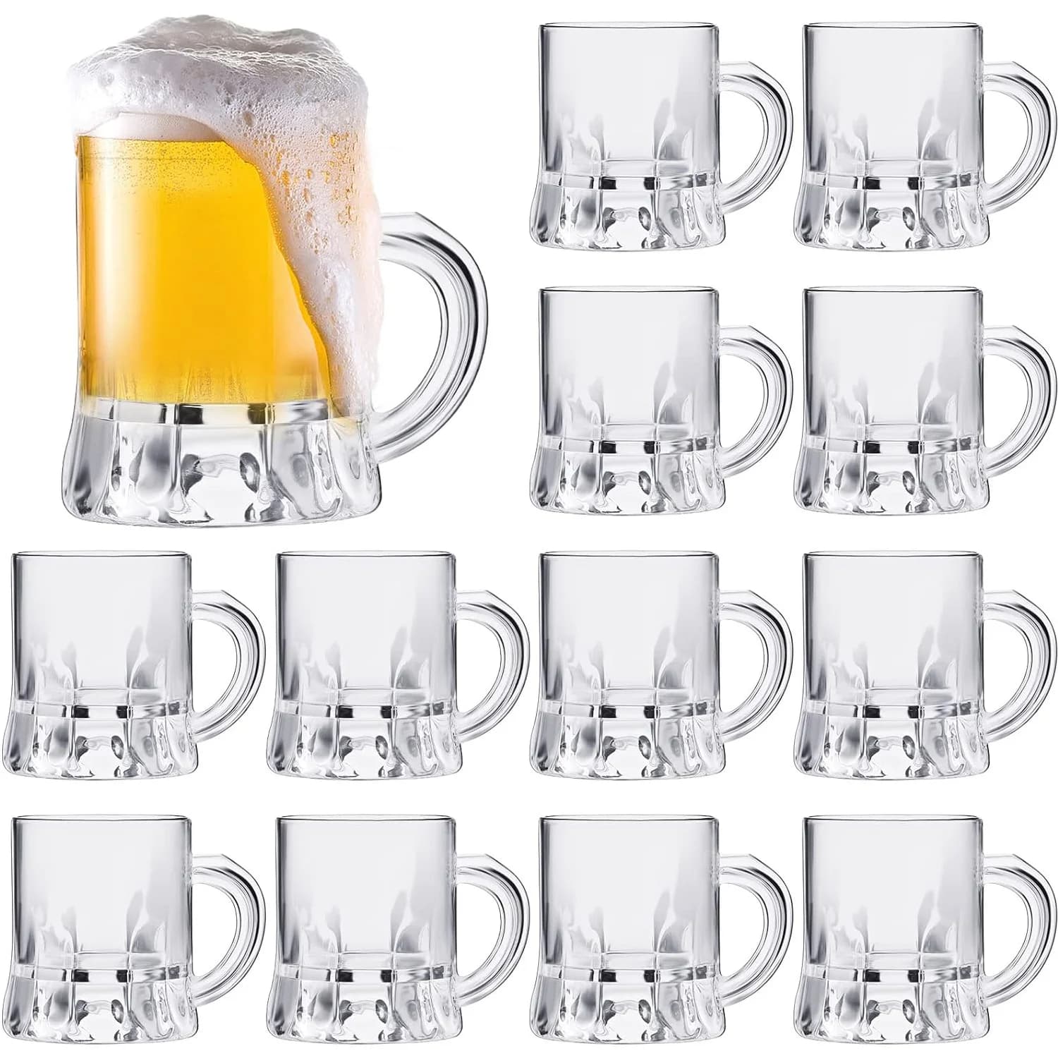 12 tazze da birra in vetro da 1 oz con manici, mini tazze di whisky da degustazione trasparenti per bere birra, festival, compleanno, barbecue, bar, feste