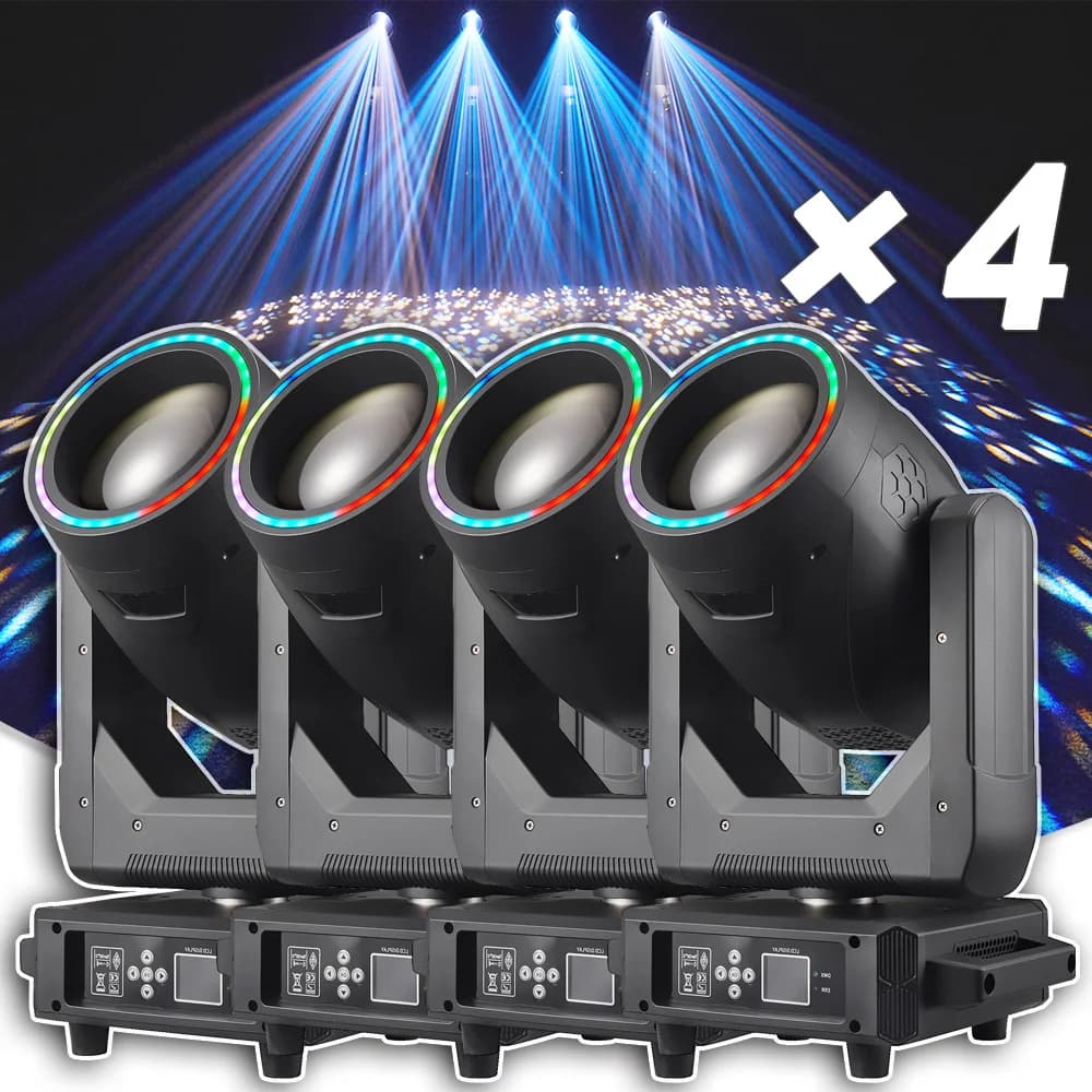 4 pcs/lot 17R 350W Light Bulb Zoom Spot Lighting Mobile Head With LED RGB SMD Ring For Concert Event Party Lighting Palcoscenic Dj Disco