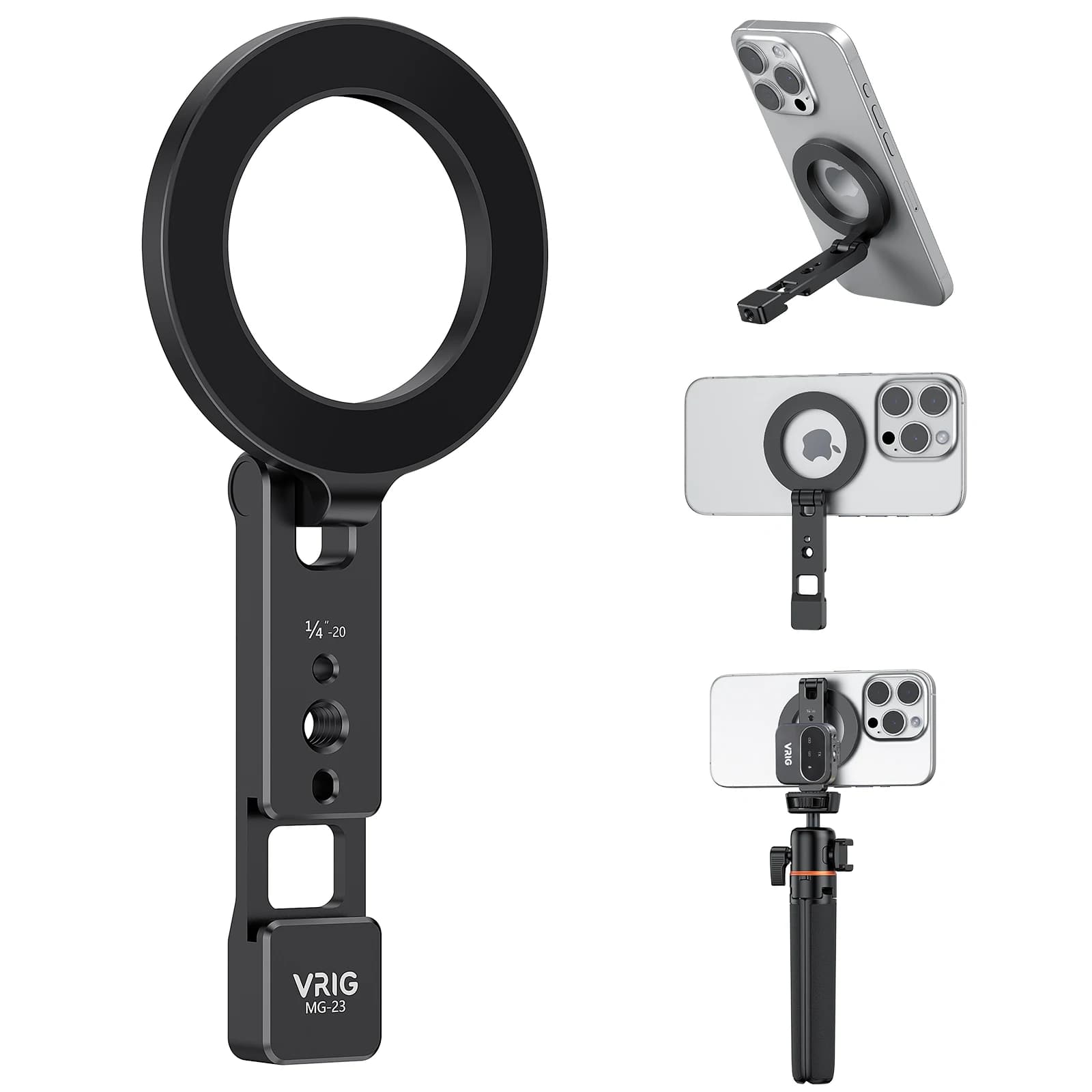 VRIG MG-23 Magsafe Phone Stand Magnetic Tripod Adapter Selfie Stick Aluminum Foldable Mount for iPhone 17 16 Pro Max Video Vlog