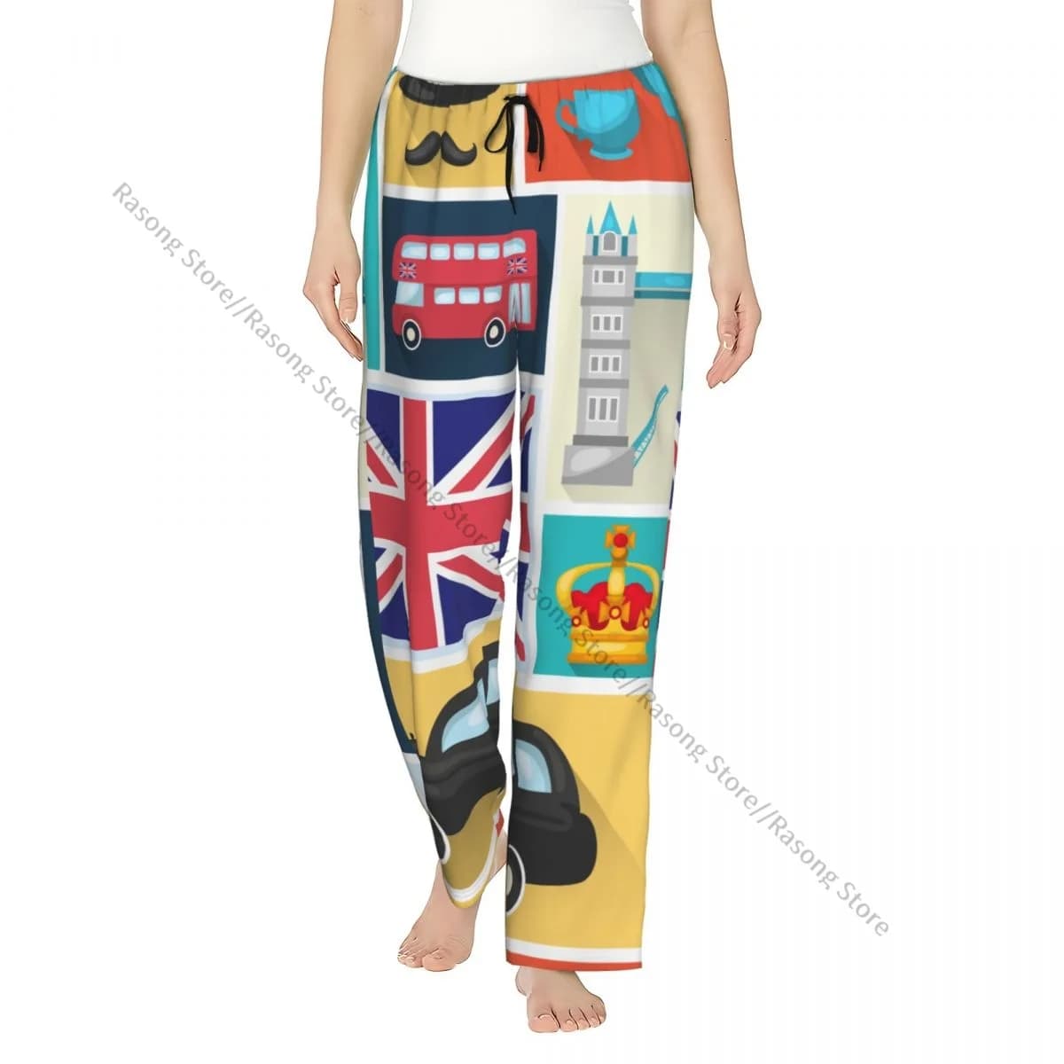 Women Pajama Pants UK London Shadowed Square Icon Sleep Bottoms Soft Loungewear