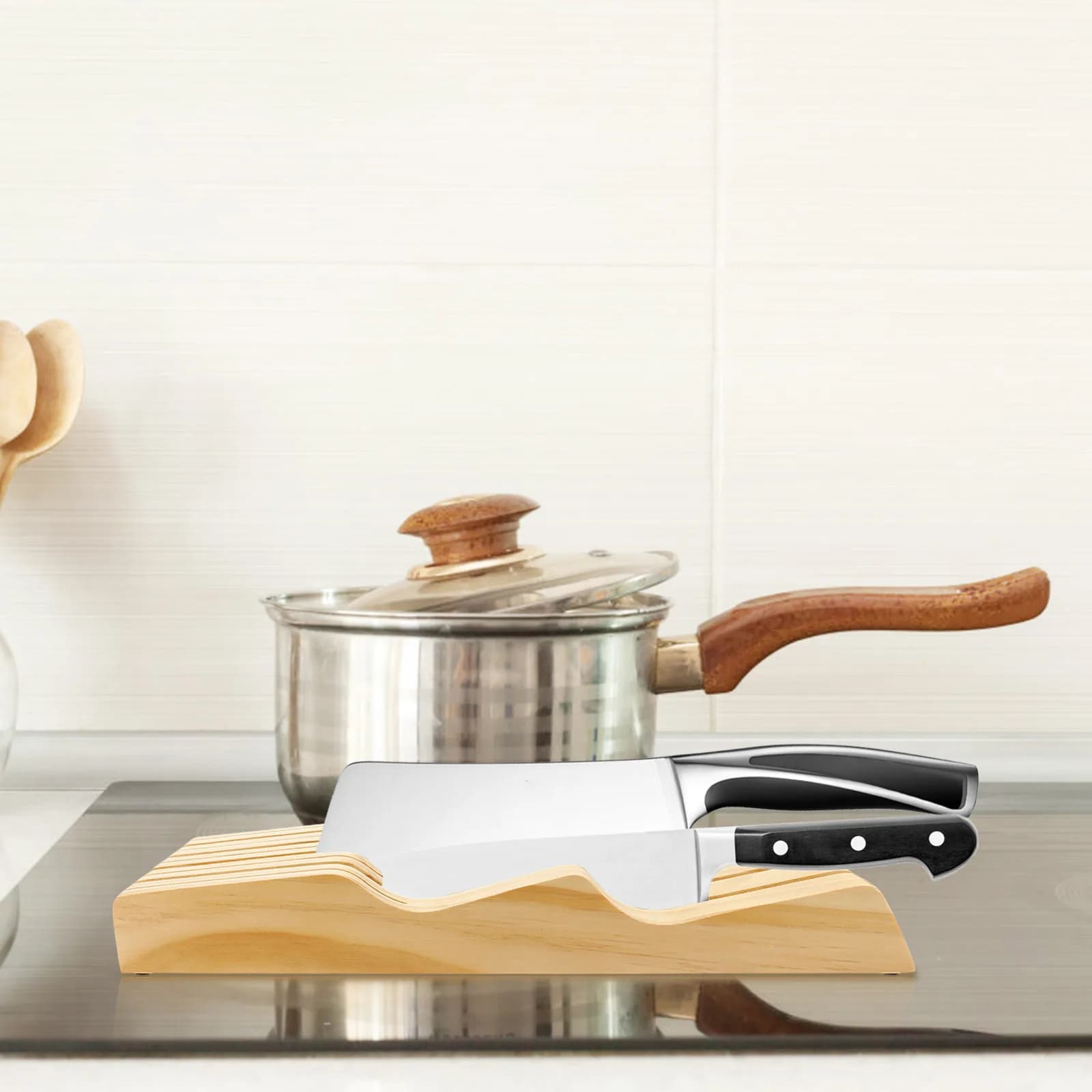 Portacoltelli in legno di faggio Organizzatori per riporre oggetti da cucina Rack - Cassetto Coltelli Blocco Organizzatore Utensili da cucina da appoggio