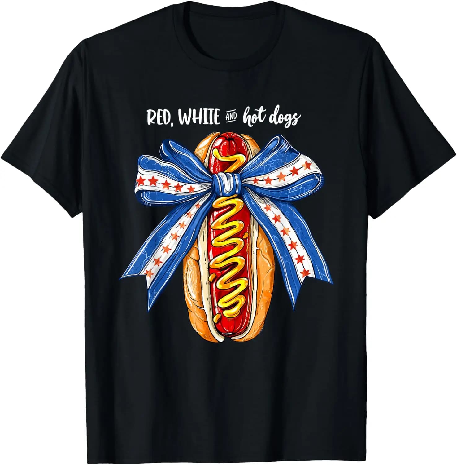 Red White And Hot Dogs 4Th Of July T-Shirt 100% Cotton T-Shirt: Soft, Quick-Drying, Versatile, Unisex Short-Sleeve Top for Sports and Casual Wear