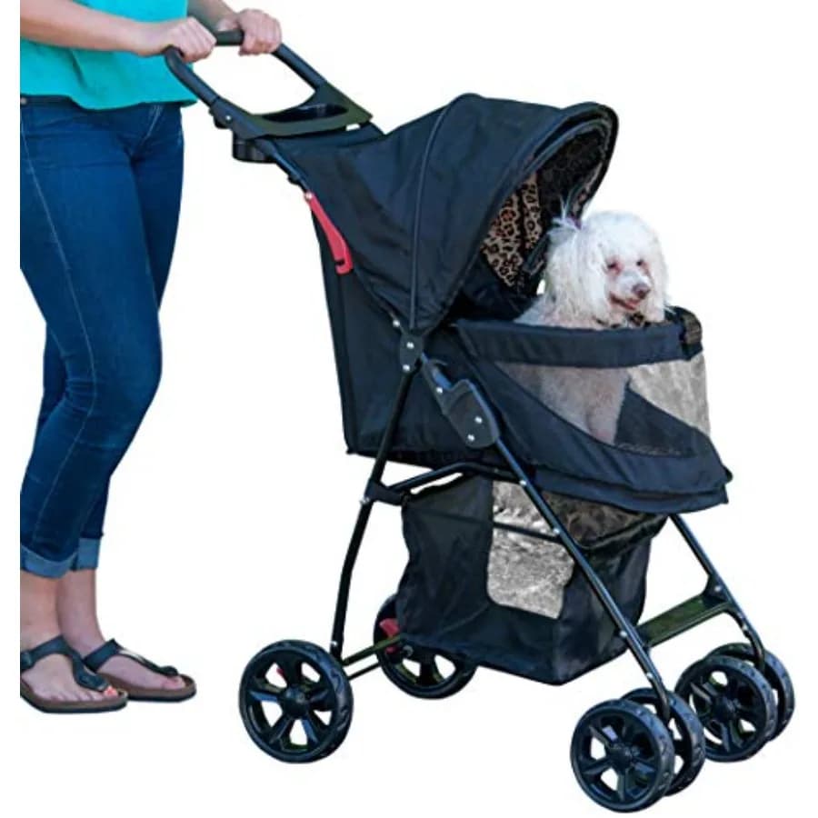 Passeggino per gatti/cani: telaio leggero in alluminio, colore nero, ingresso senza cerniera per accesso rapido e trasporto senza stress degli animali domestici