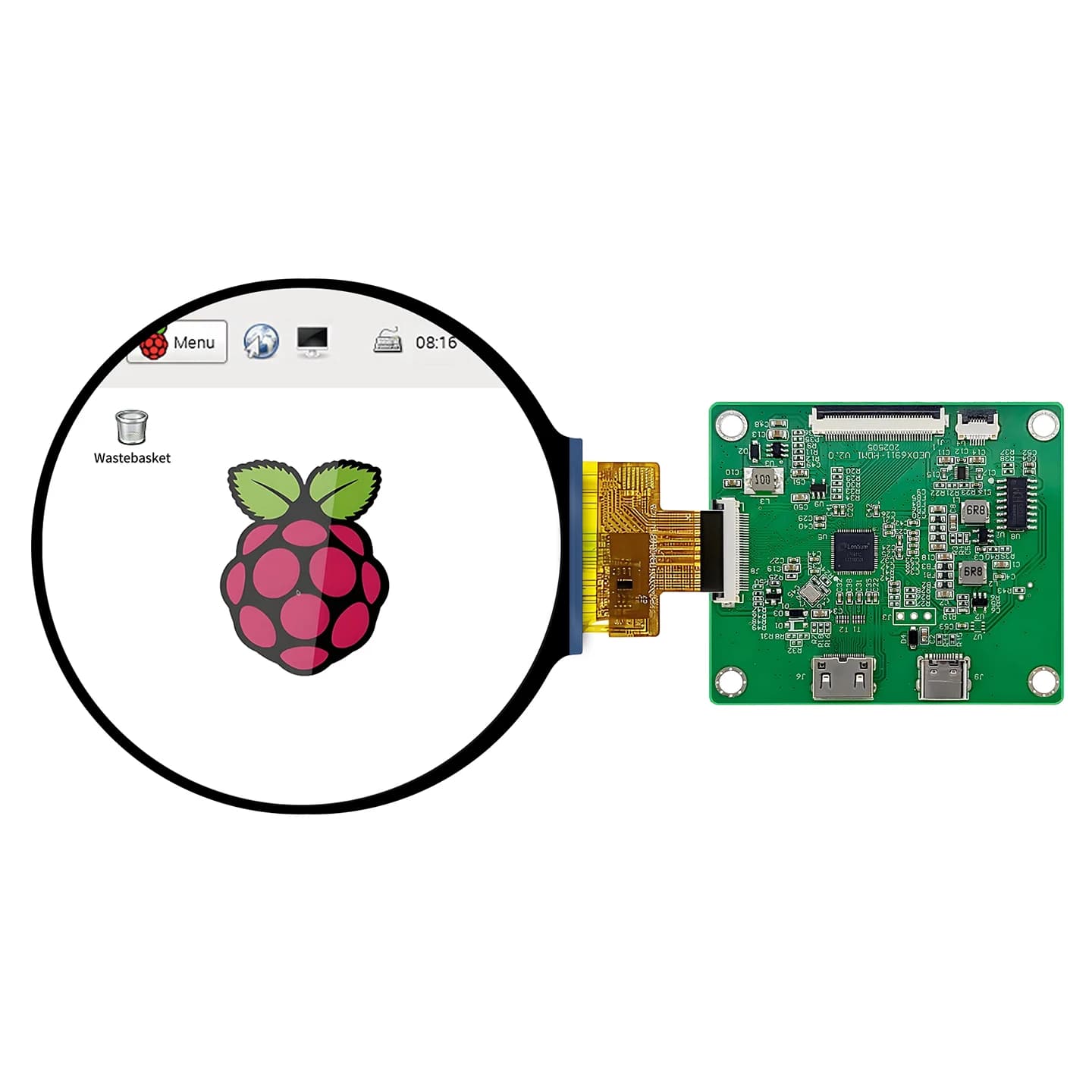 4 / 2 Inch Circular Display IPS Capacitive Touch Screen Mini HDMI-Compatible Computer Monitor Drive Free for Raspberry Pi 5 / 4B