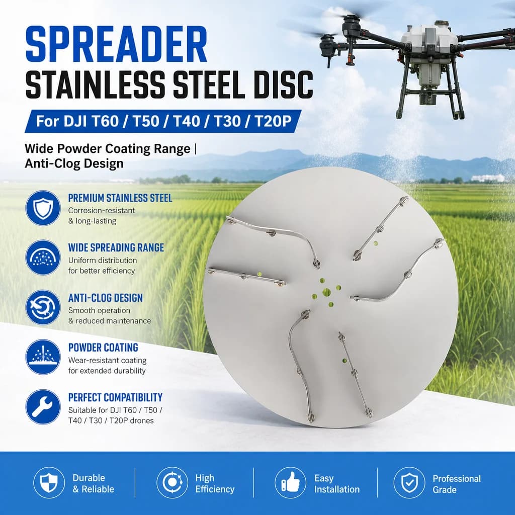 Spreader Stainless Steel Disc Wide Powder Coating Range Anti-Clog Design for DJI T60/T50/T40/T30/T20P Agricultural Drones