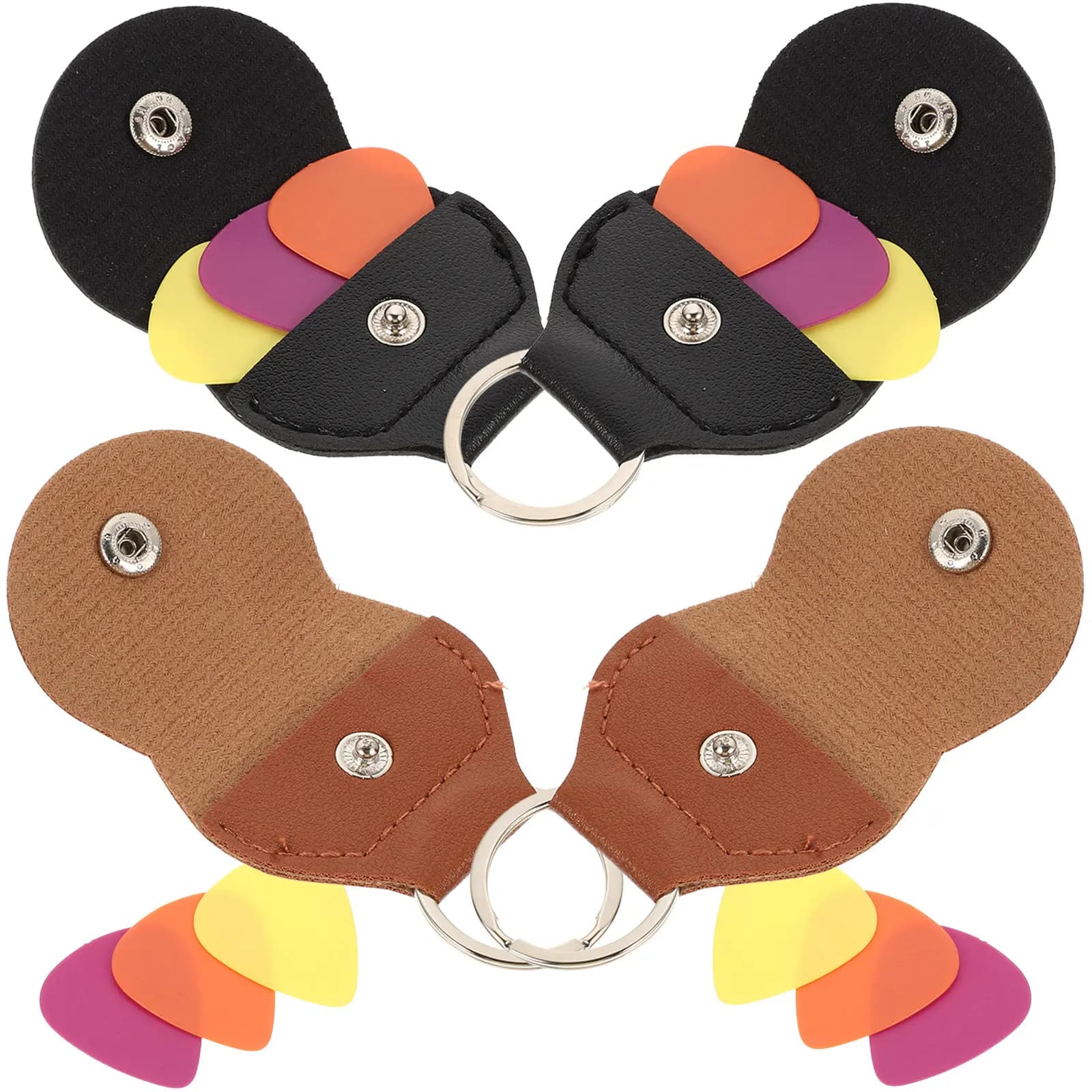 Set di 1 Porta Plettri per Chitarra in PU, Portatile con Portachiavi, per Chitarra, Basso, Ukulele e Accessori per Strumenti Musicali