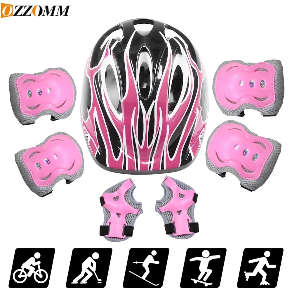 Set 7 Pieces Helmet Children's Bike and Protective Knee Skateboard - Adjustable for Girls, Protective elbows and wrists for Sports, Skating, Scooter