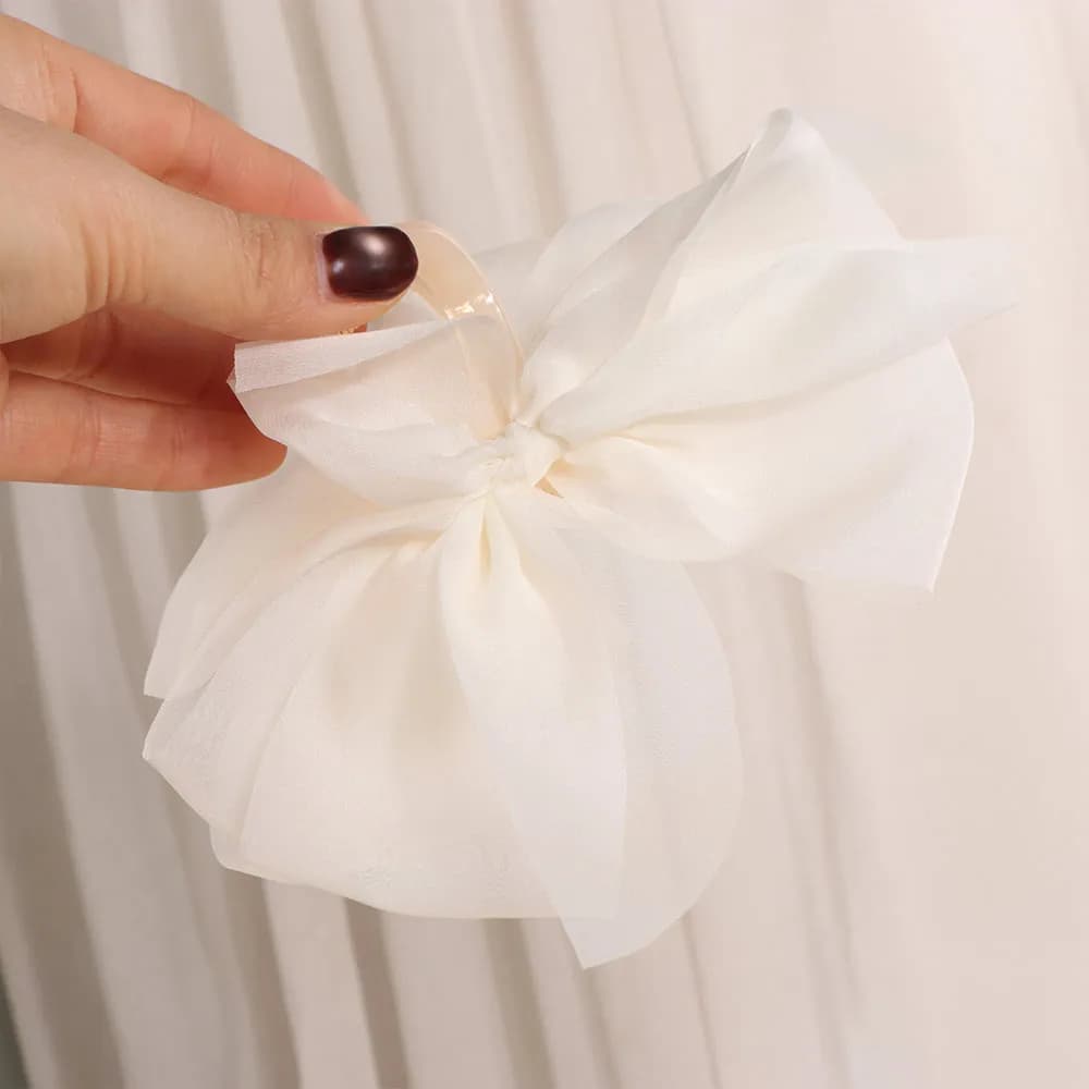 Luxury French style chiffon hair clip, large, with sweet bow, shark-shaped, elegant, for woman