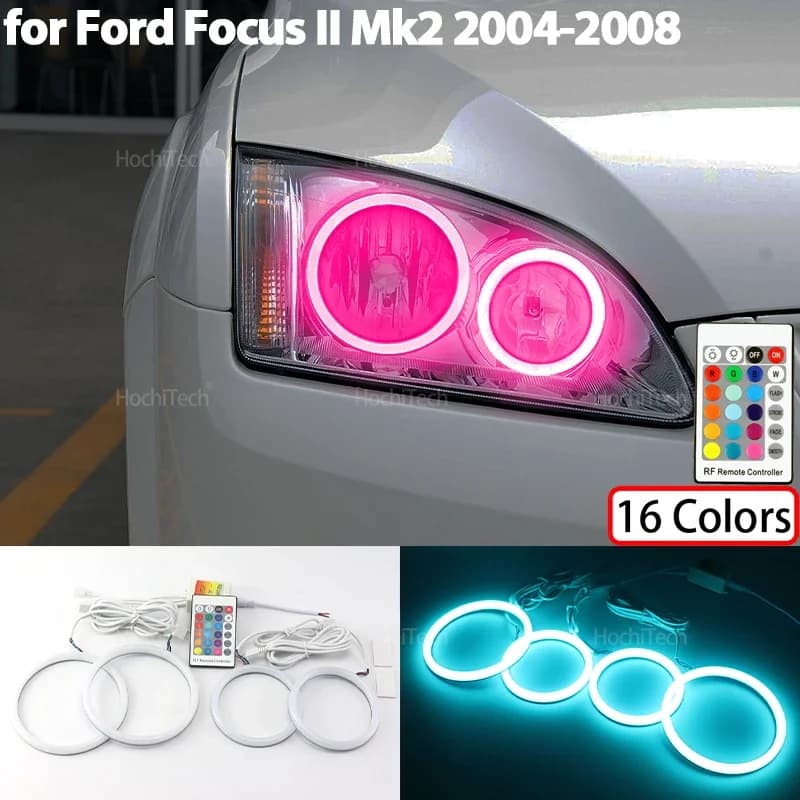 Anelli luminosi in cotone a 16 colori Led Angel Eyes Faro per auto Luci di marcia diurna per Ford Focus II Mk2 2004 2005 2006 2007 2008