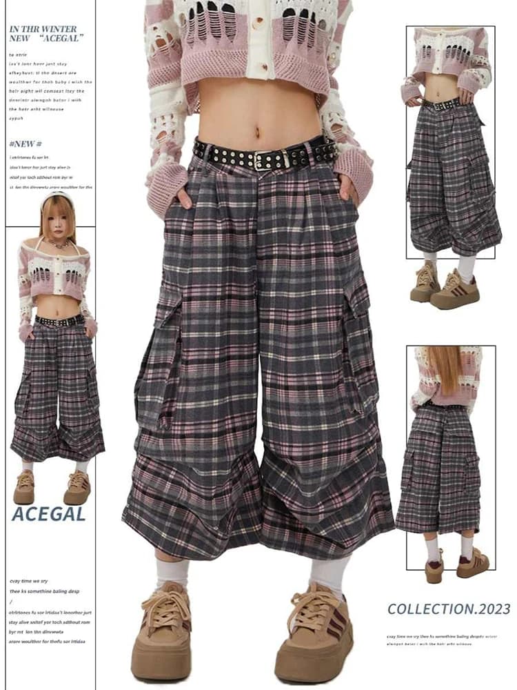 Summer Women Abi Goblin Core Plaid Jorts Harajuku Y2k Streetwear Shorts 2000s Aesthetic Pants Japanese Grunge Cyber Punk Tomboy