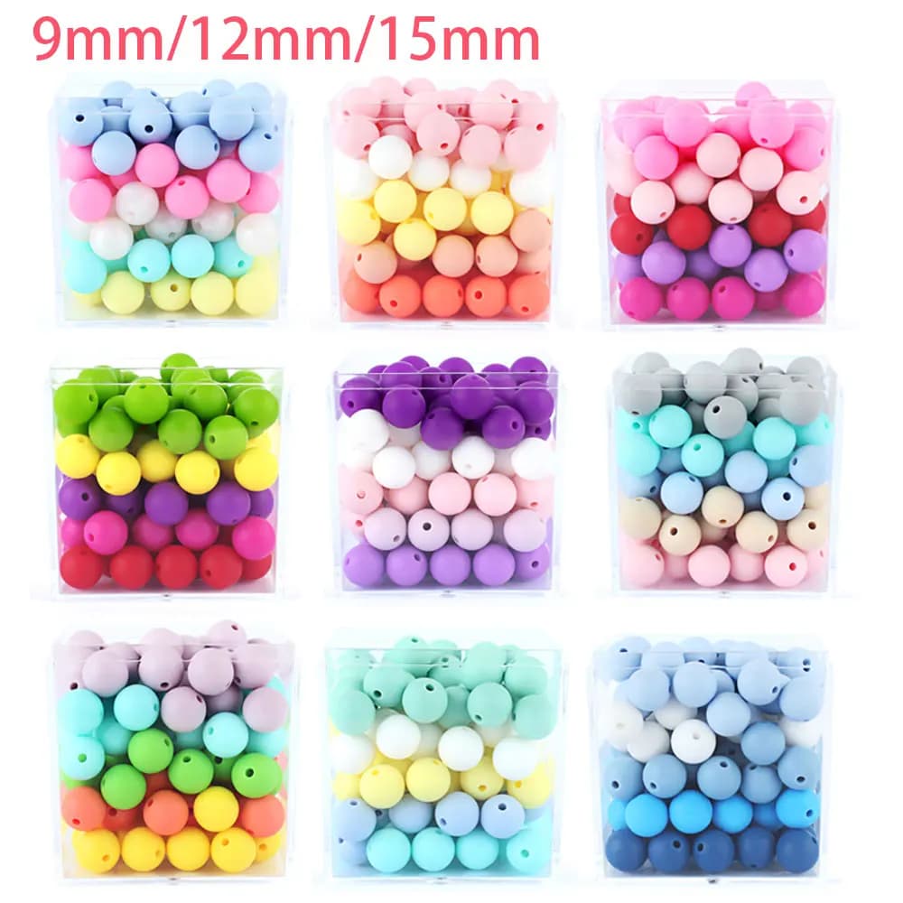 20 Pz/lotto 15/12/9mm Perline Rotonde In Silicone per Portachiavi Spaziatura Perline Sparse Per Gioielli FAI DA TE Che Fanno Collana Accessori Penna Perline