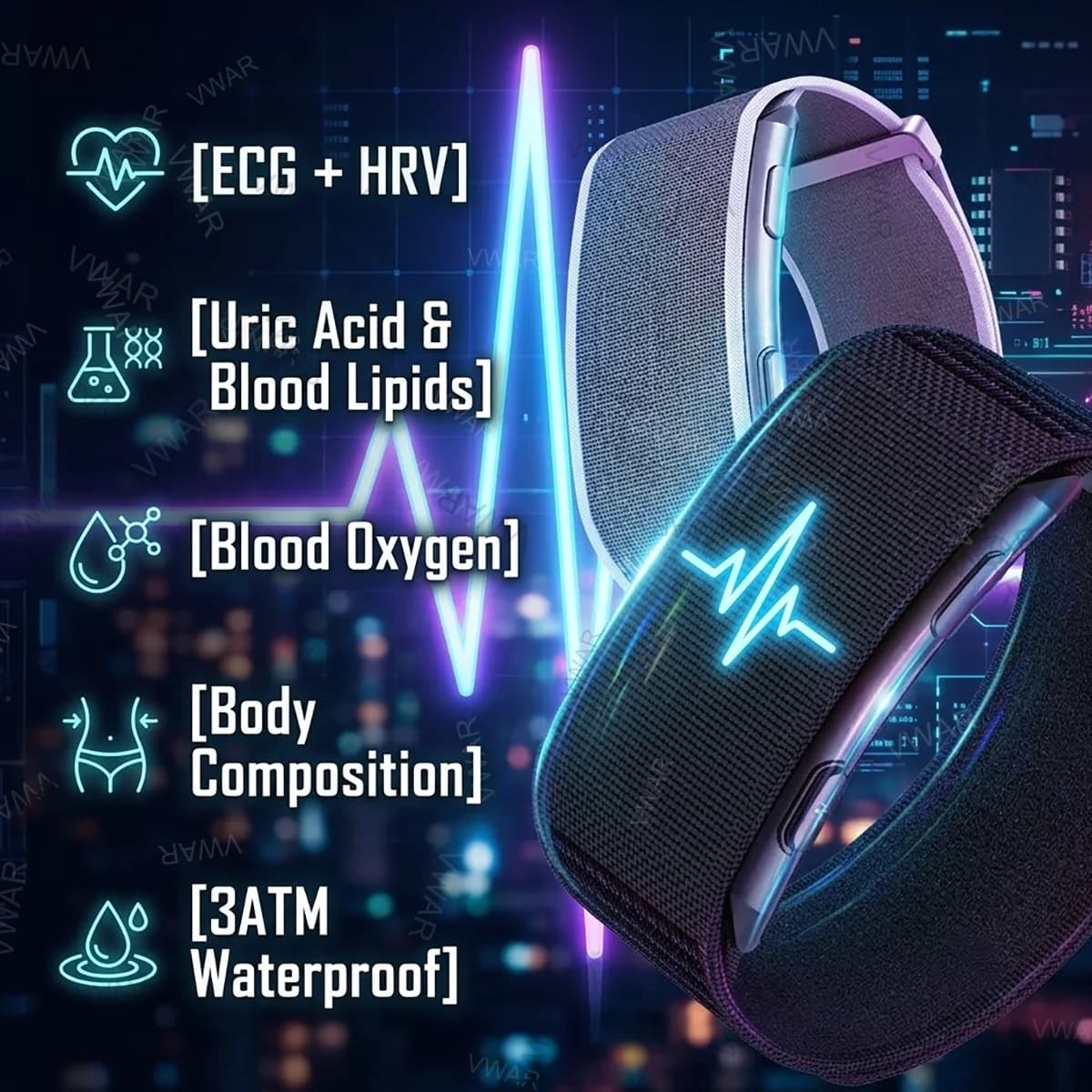 VWAR No Screen Health Smart Bracelet ECG+PPG Blood Pressure Heart Rate Sleep 24h Monitoring Fitness Tracker Smartwatch Men Women